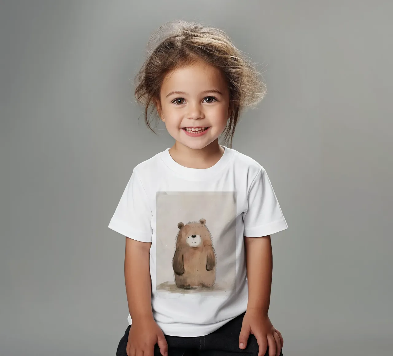 Verspielter Braunbär in einem skurrilen Aquarell Kinder T-Shirt von DesignDoodle
