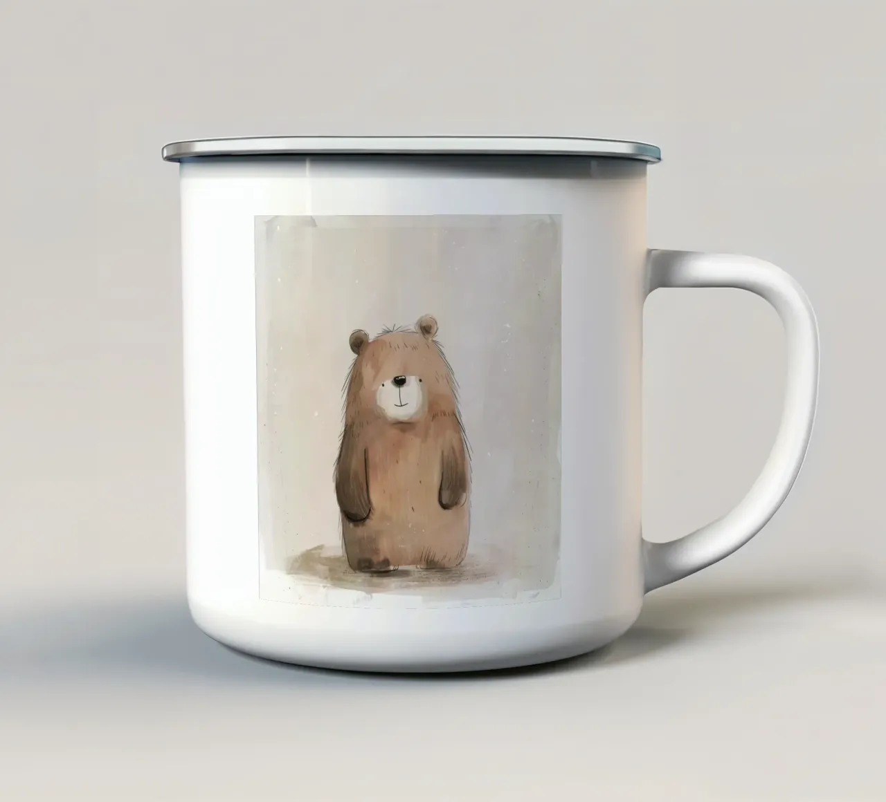 Orso bruno giocoso in un acquerello stravagante tazza in smalto da DesignDoodle