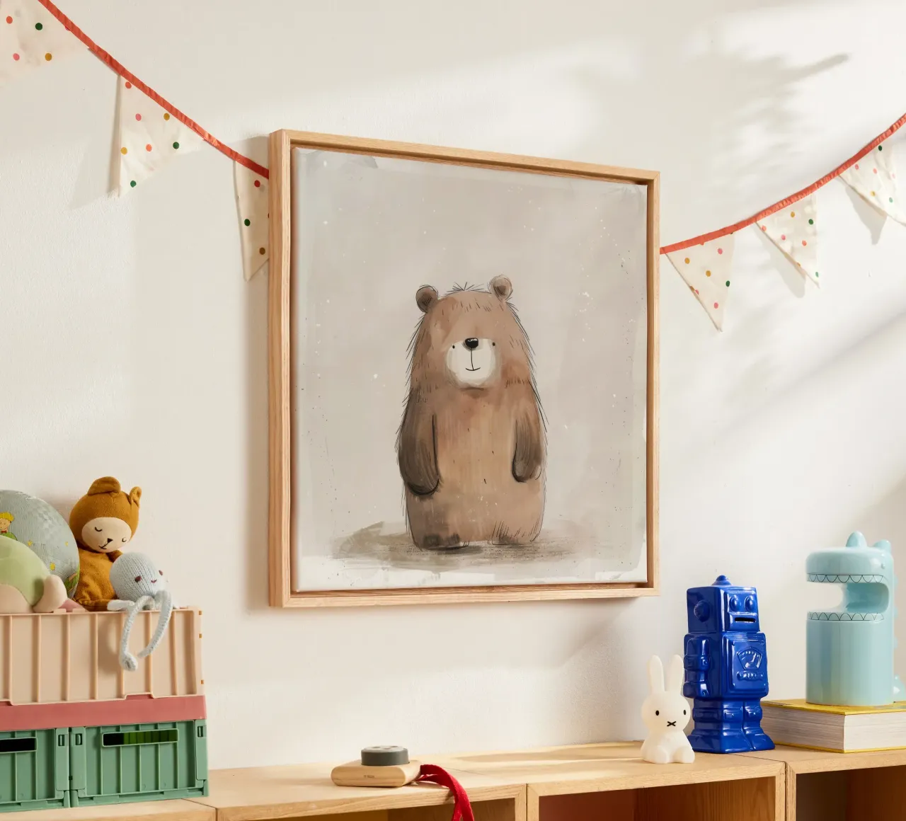 Orso bruno giocoso in un acquerello stravagante tela con Cornice a cassetta da DesignDoodle