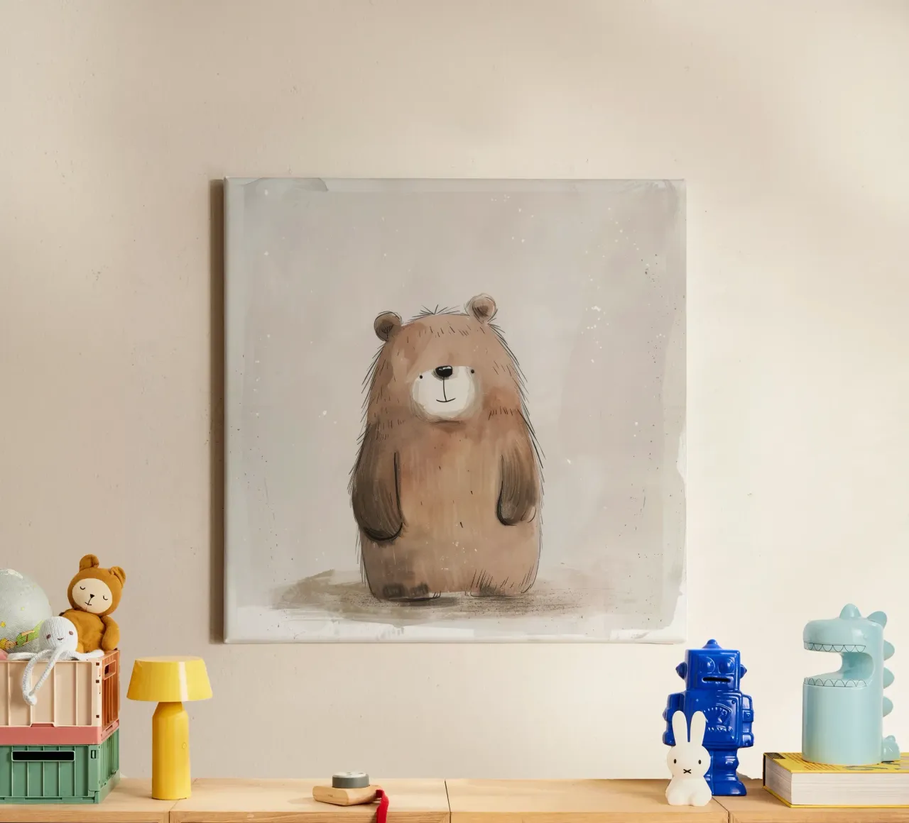 Orso bruno giocoso in un acquerello stravagante tela con Cornice a cassetta da DesignDoodle