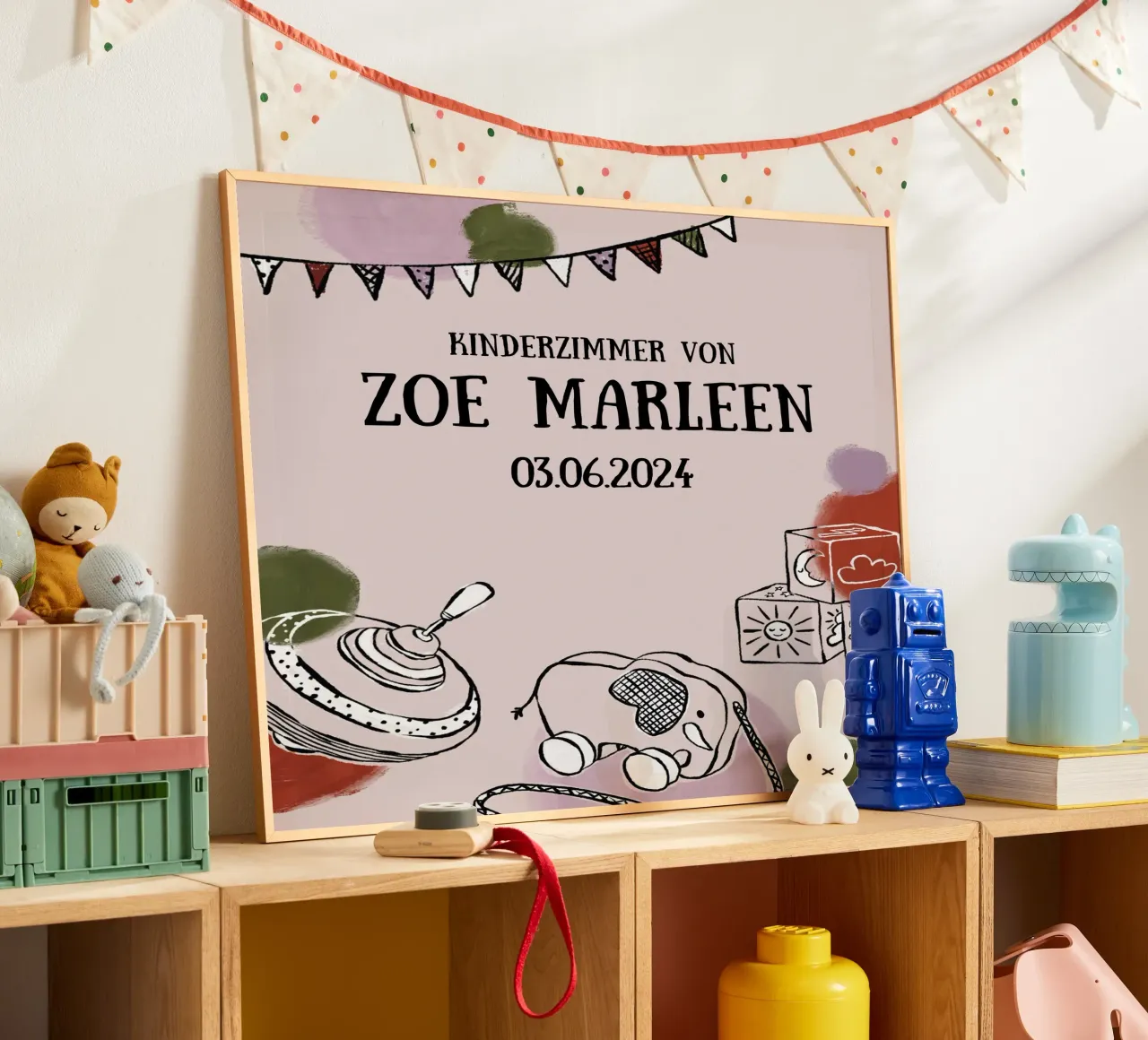 New Born / Kinderzimmer Poster in altrosa poster con telaio in plastica da modeern