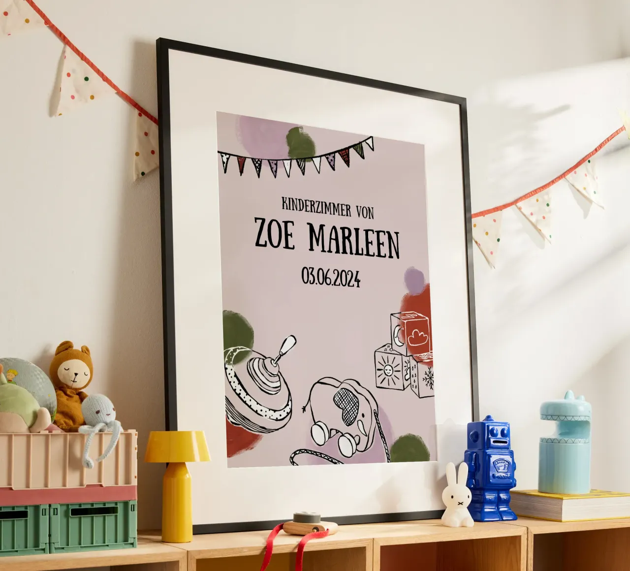 New Born / Kinderzimmer Poster in altrosa poster con telaio in plastica da modeern