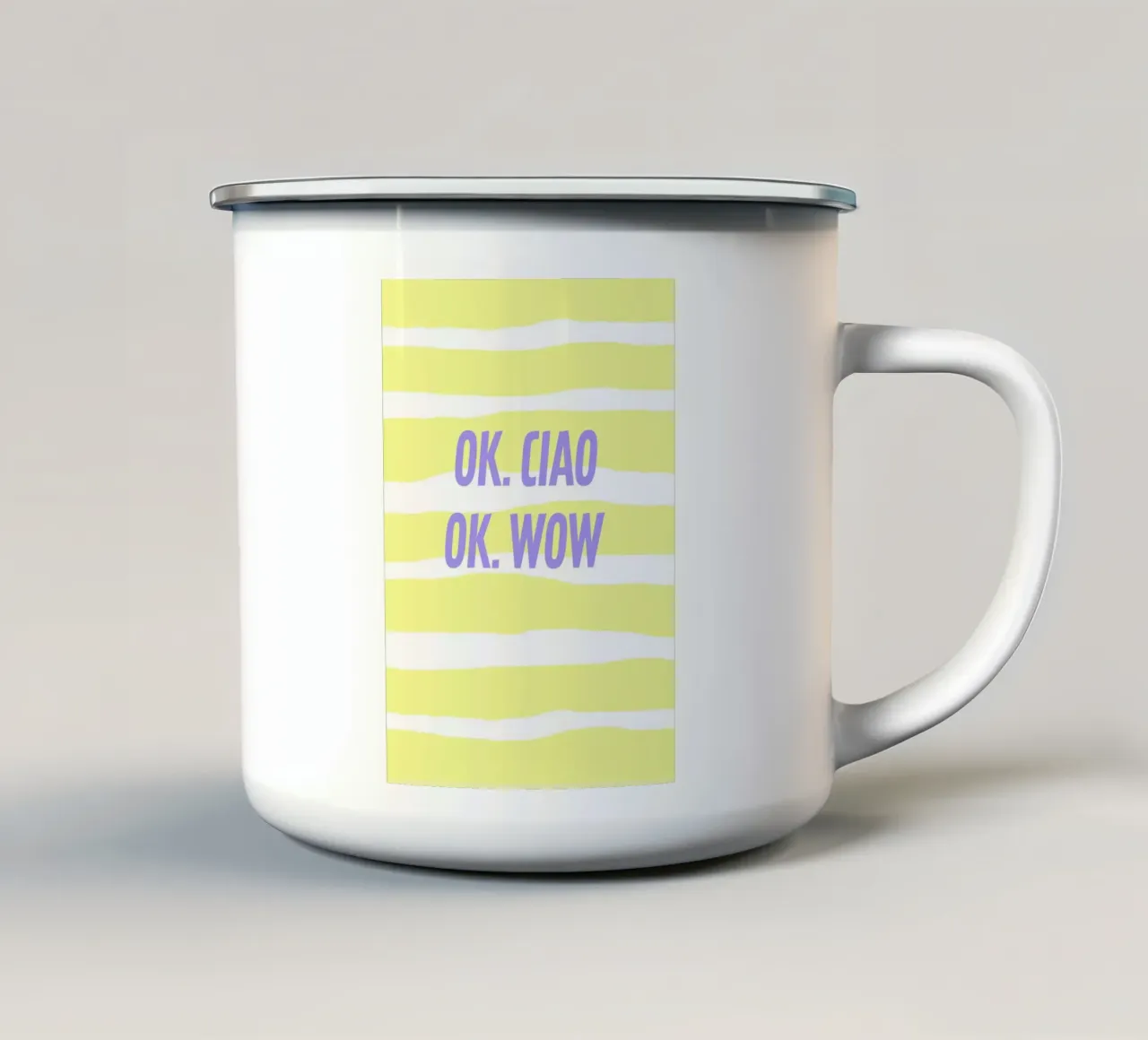 ok.ciao.ok.wow. tazza in smalto da FRICKE DESIGN