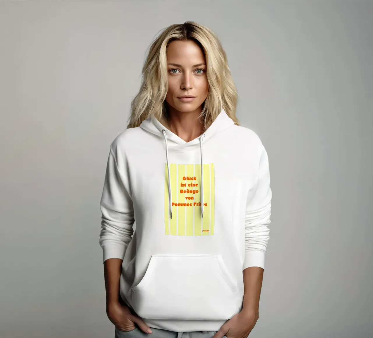 Glück ist eine Beilage von Pommes Frites. felpa con cappuccio da FRICKE DESIGN