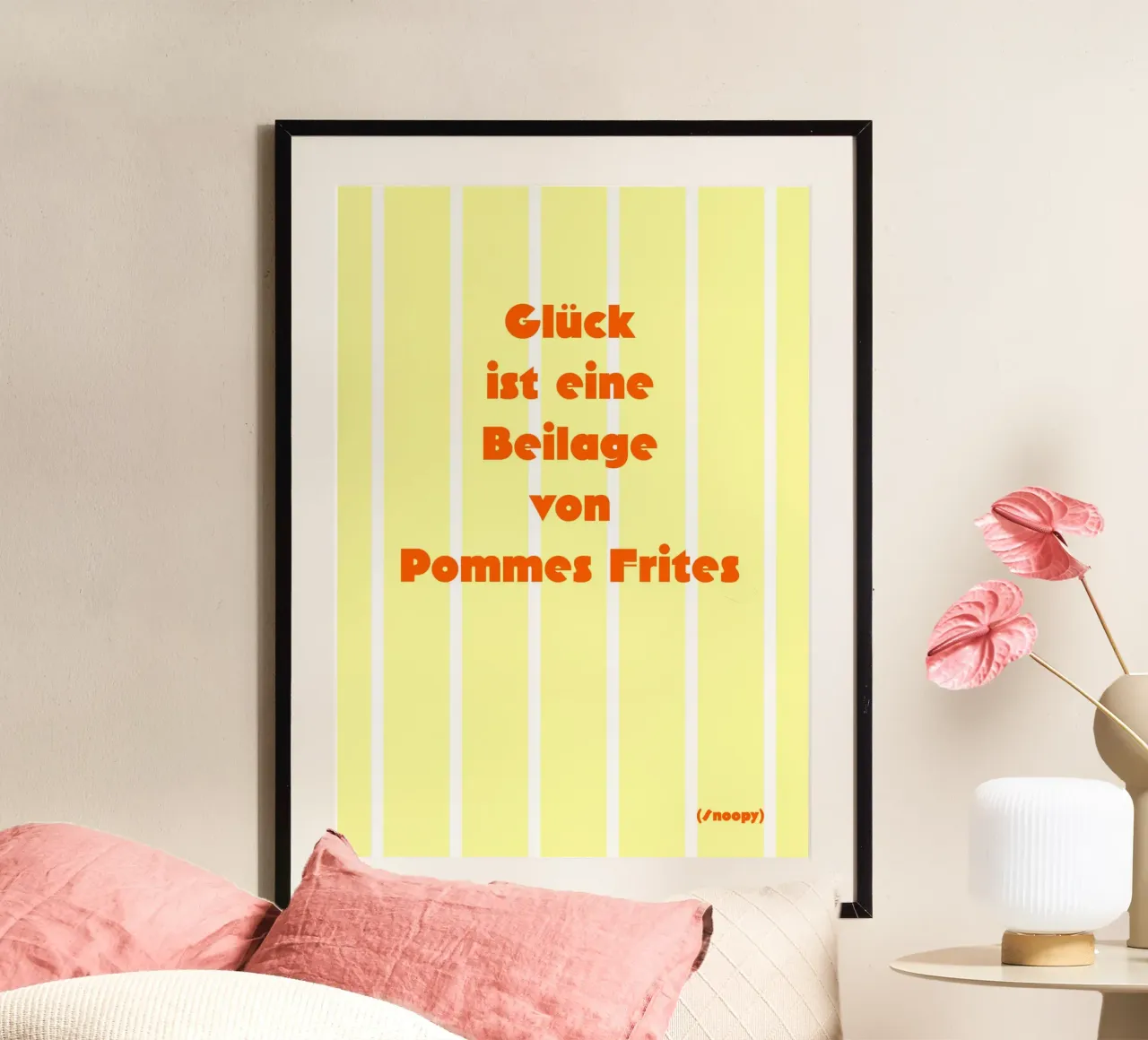 Glück ist eine Beilage von Pommes Frites. carta hahnemühle da FRICKE DESIGN