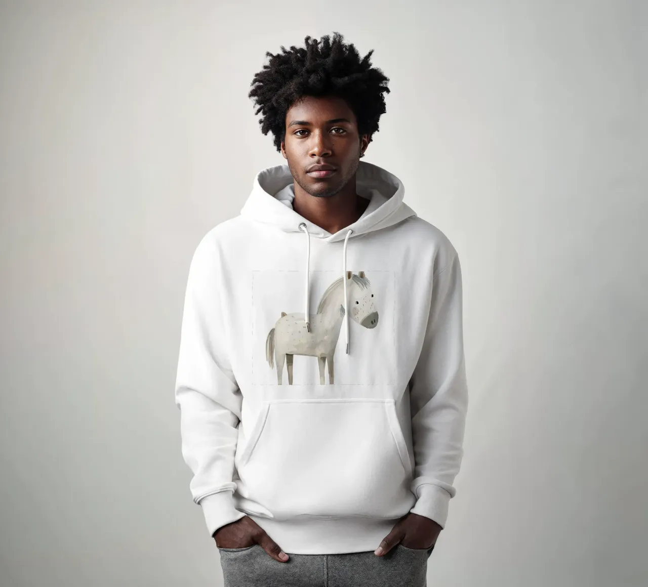Sereno cavallo grigio in morbidi acquerelli felpa con cappuccio da DesignDoodle