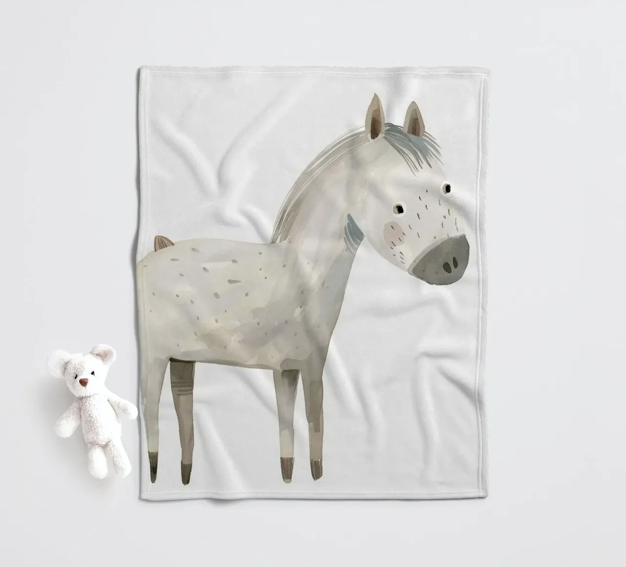 Serene Grey Horse in Soft Watercolors fleece blanket by DesignDoodle
