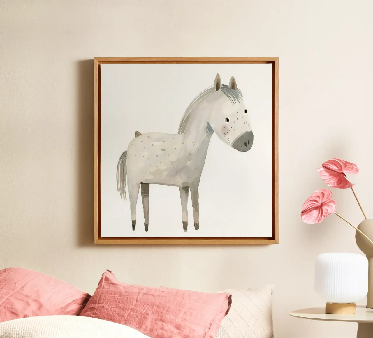 Serene Grey Horse in Soft Watercolors canvas by DesignDoodle