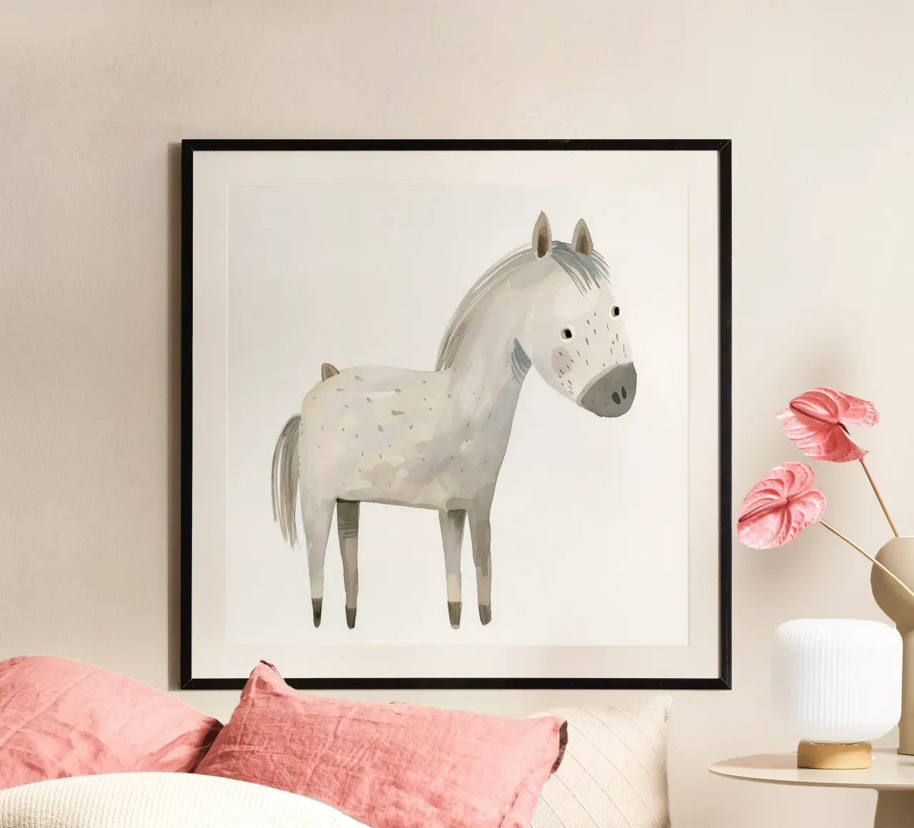 Sereen grijs paard in zachte aquarelverf poster van DesignDoodle