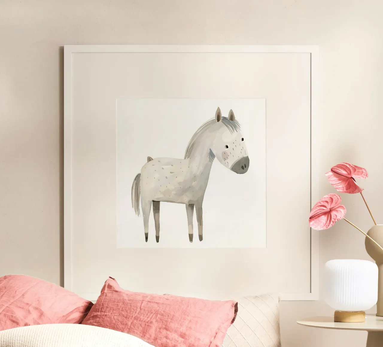 Sereen grijs paard in zachte aquarelverf poster van DesignDoodle