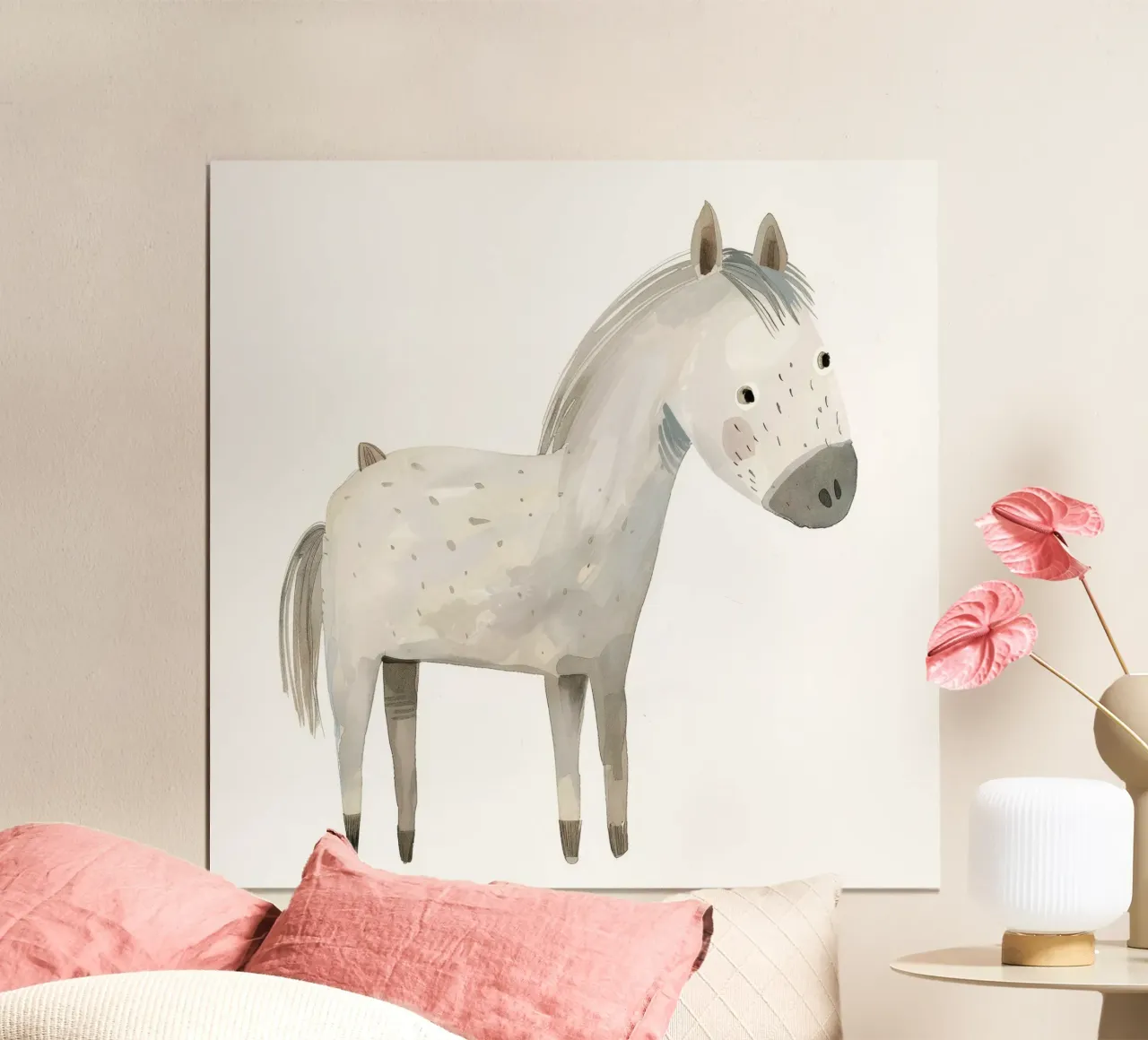 Sereen grijs paard in zachte aquarelverf poster van DesignDoodle