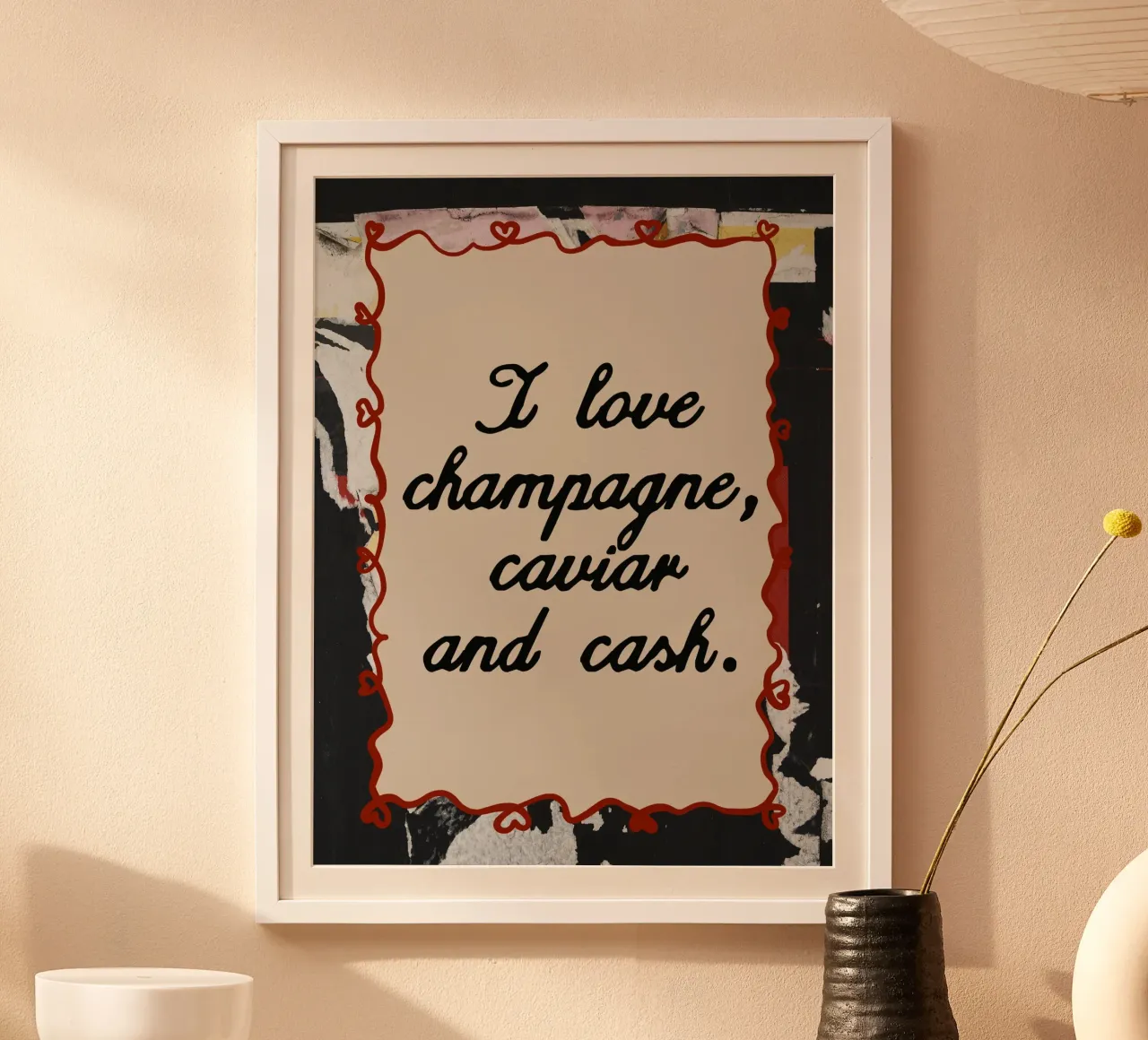 Champagne, caviar and cash poster con telaio in alluminio da Ana Paula Hoppe