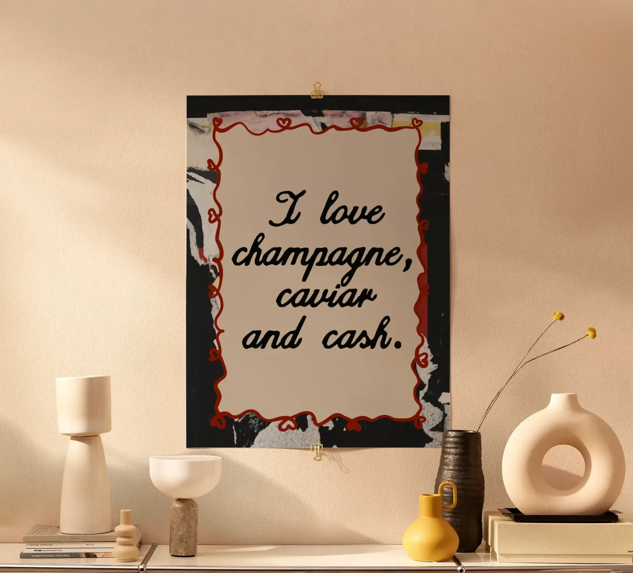 Champagne, caviar and cash poster con telaio in alluminio da Ana Paula Hoppe