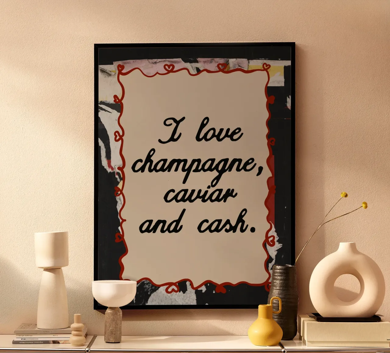 Champagne, caviar and cash poster con telaio in alluminio da Ana Paula Hoppe