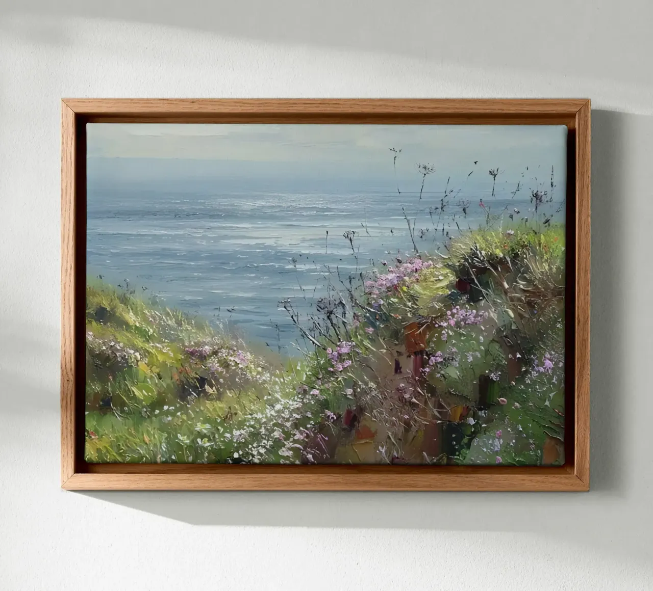 Wildflower Kustkliffen | Impasto Zeegezicht Kunstdruk canvas met Baklijst van NorwesClub