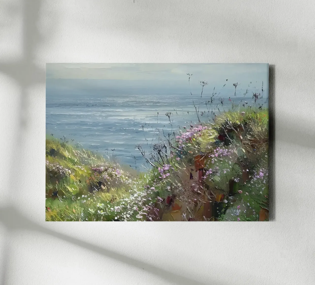 Wildflower Kustkliffen | Impasto Zeegezicht Kunstdruk canvas met Baklijst van NorwesClub