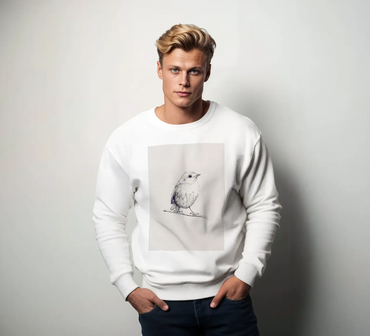 Delicate Bird Sketch Art | Minimalist Monochrome Print sweatshirt by NorwesClub