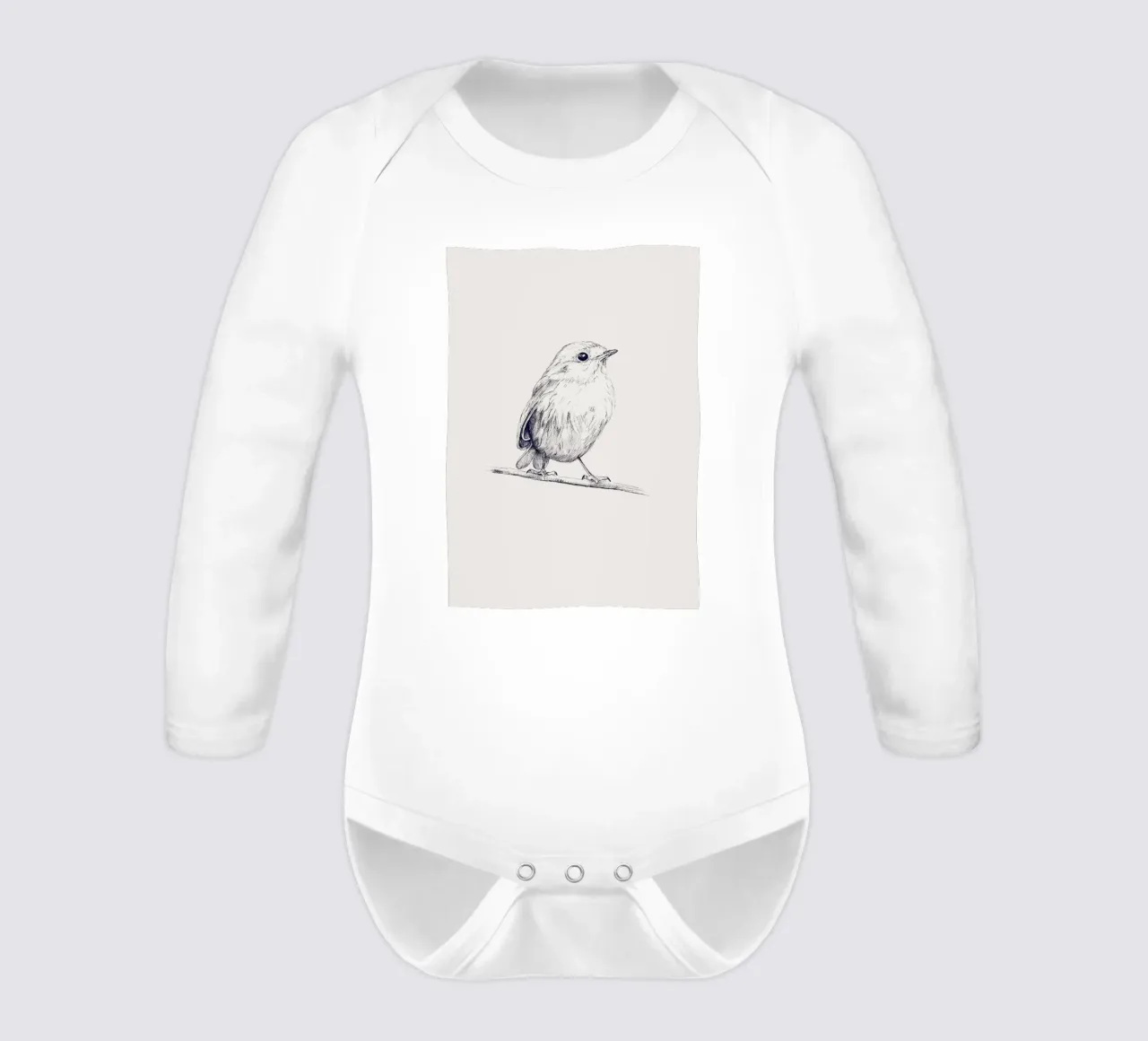 Delicate Bird Sketch Art | Minimalist Monochrome Print long-sleeve baby romper by NorwesClub