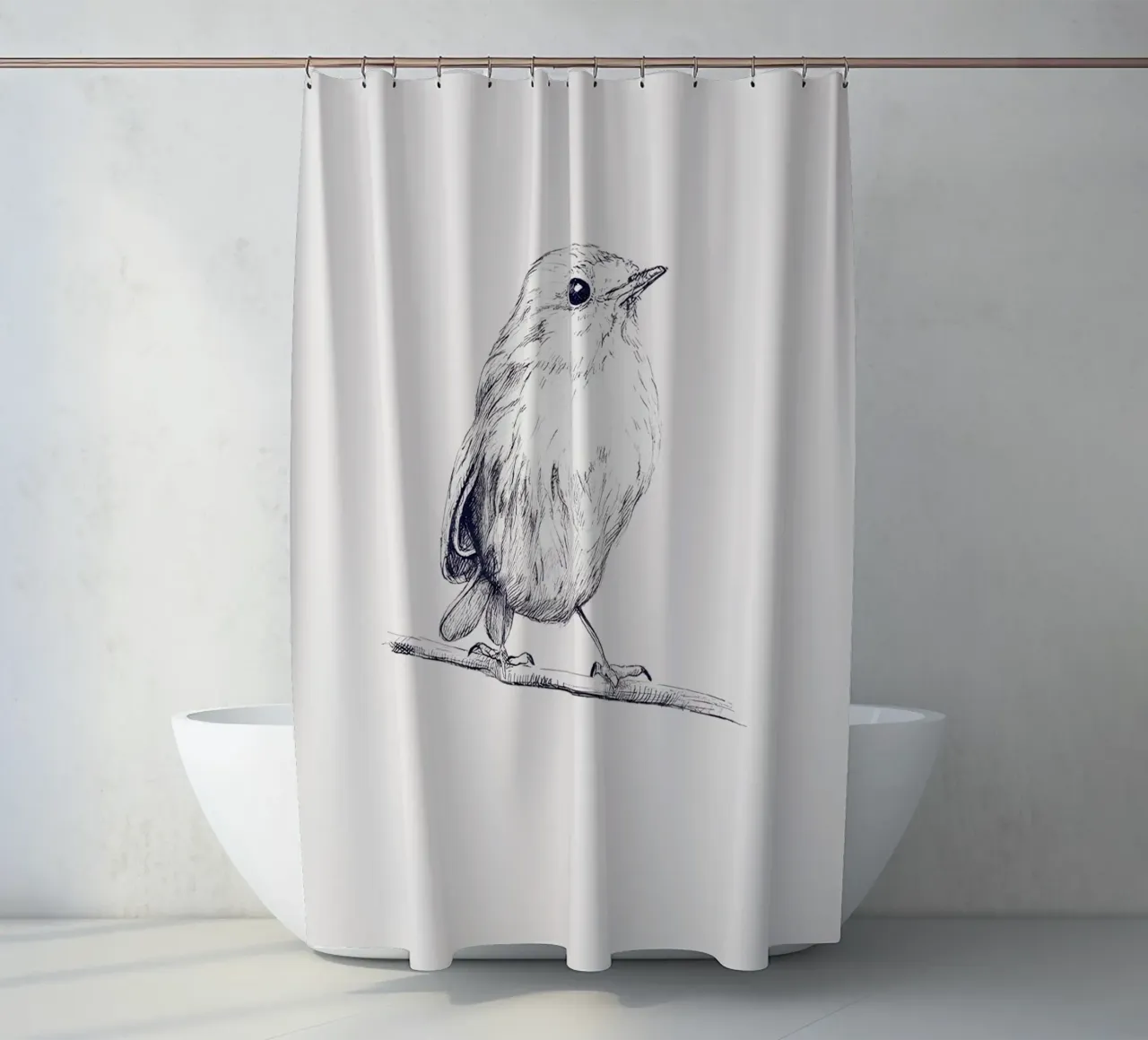 Delicate Bird Sketch Art | Minimalist Monochrome Print shower curtain by NorwesClub