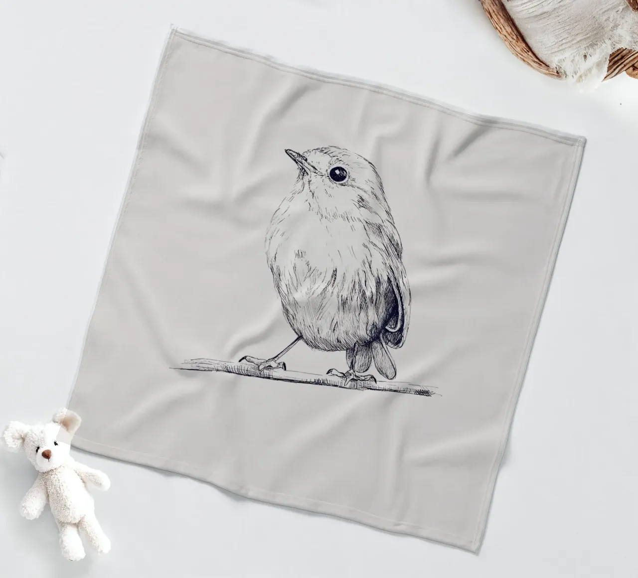Delicate Bird Sketch Art | Minimalist Monochrome Print fleece blanket by NorwesClub