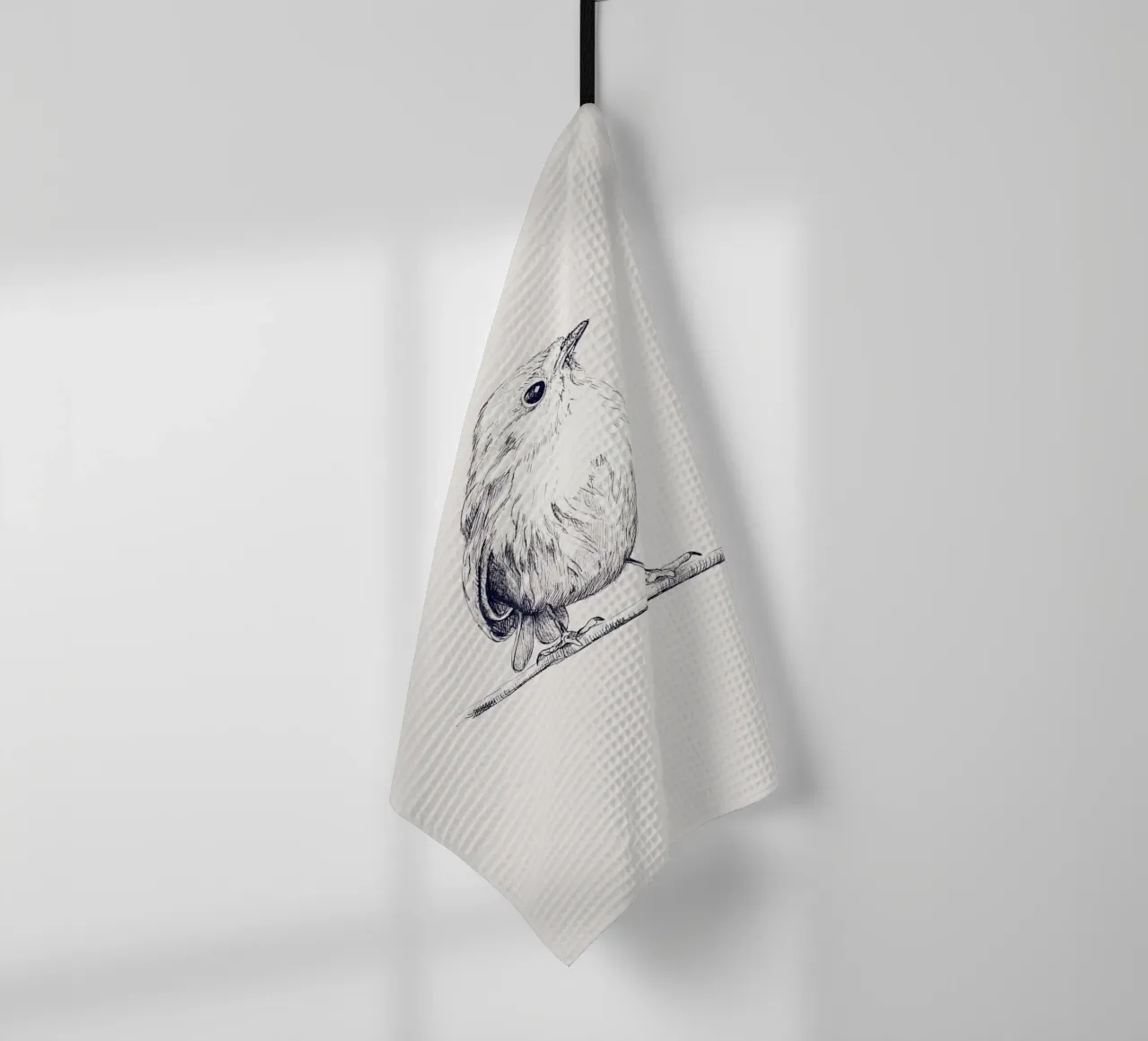 Delicate Bird Sketch Art | Minimalist Monochrome Print torchon de NorwesClub