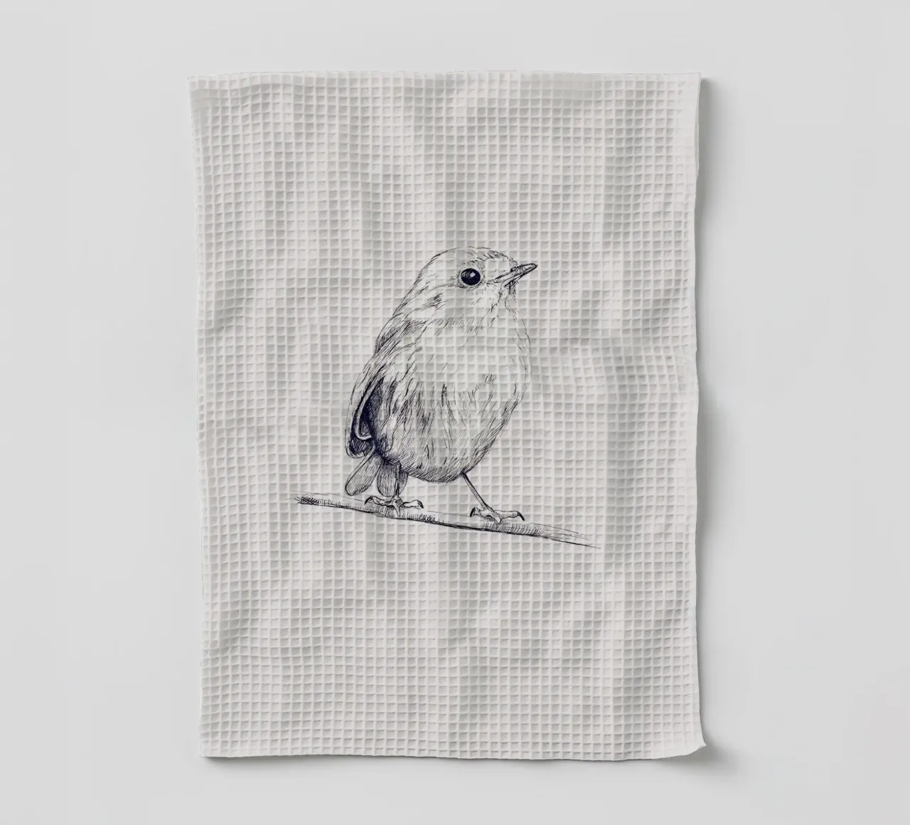 Delicate Bird Sketch Art | Minimalist Monochrome Print torchon de NorwesClub