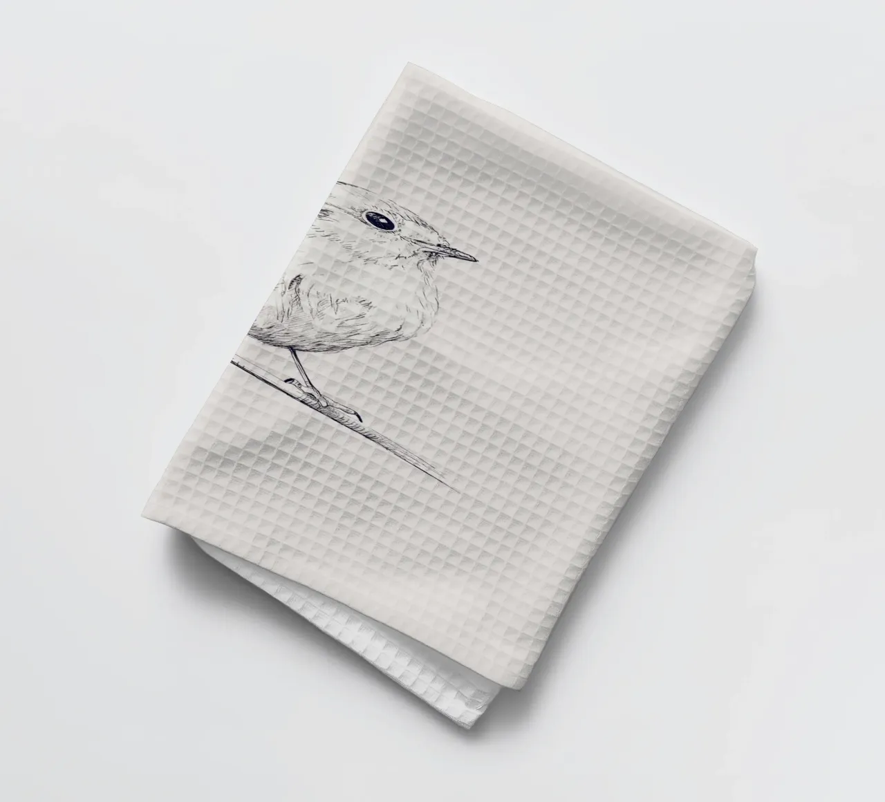 Delicate Bird Sketch Art | Minimalist Monochrome Print torchon de NorwesClub