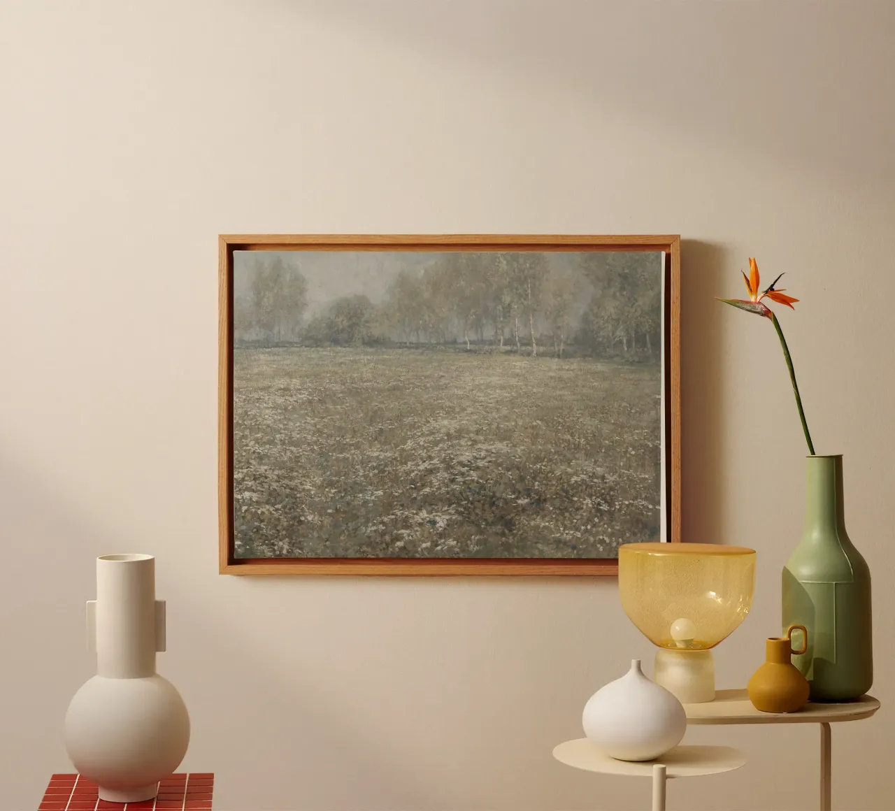Peder Mønsted - Birkenbäume & Feld | Dänischer Impressionist P Leinwand mit Schattenfugenrahmen von NorwesClub