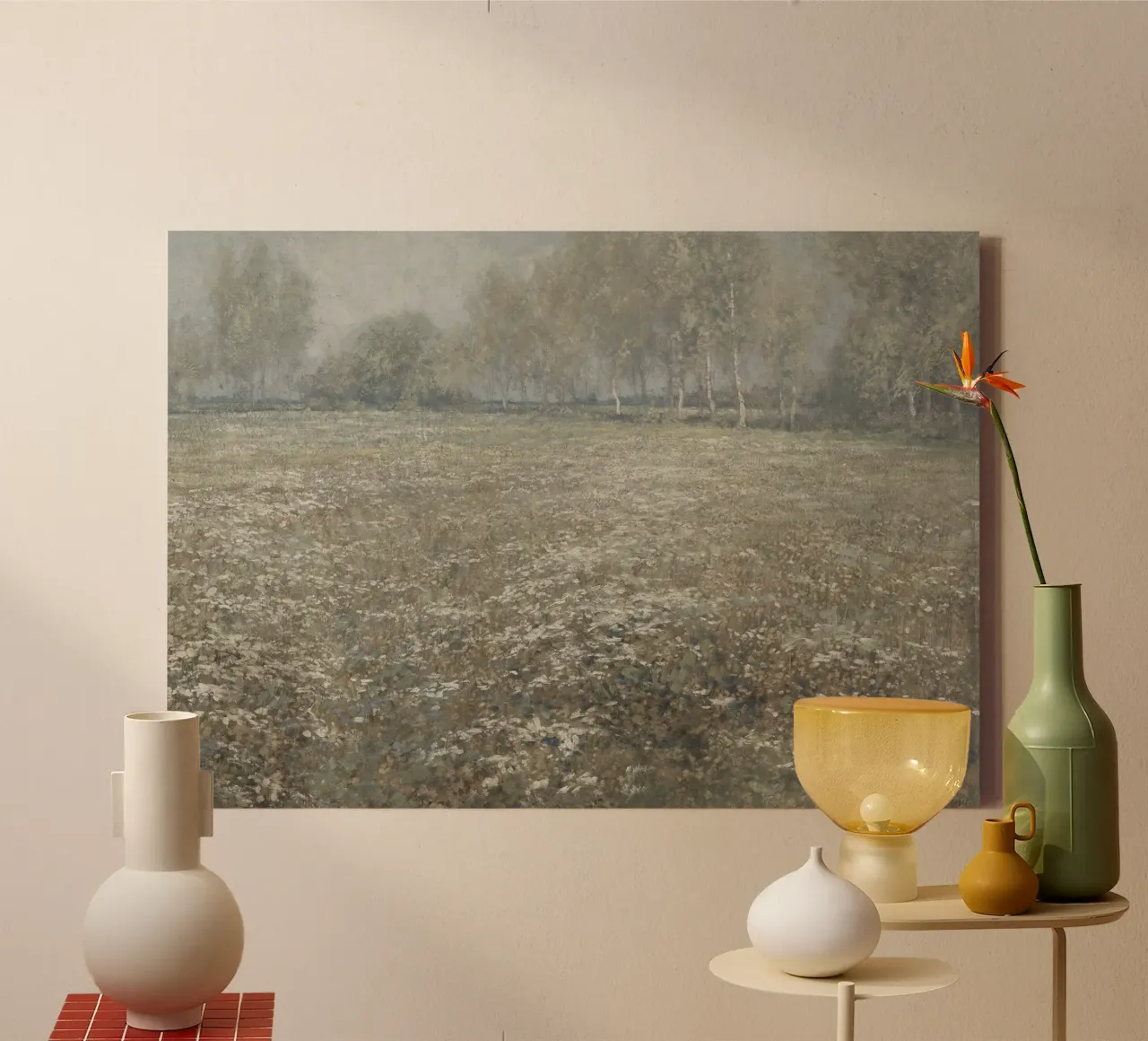 Peder Mønsted - Birkenbäume & Feld | Dänischer Impressionist P Leinwand mit Schattenfugenrahmen von NorwesClub