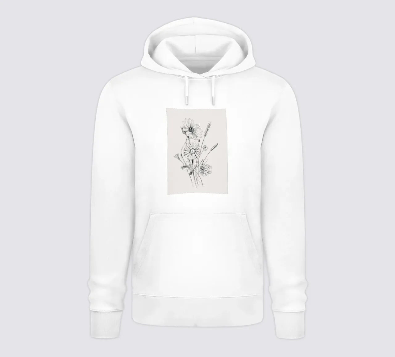 Schizzo botanico di fiori selvatici e grano | Vintage Monochrome Flo felpa con cappuccio da NorwesClub