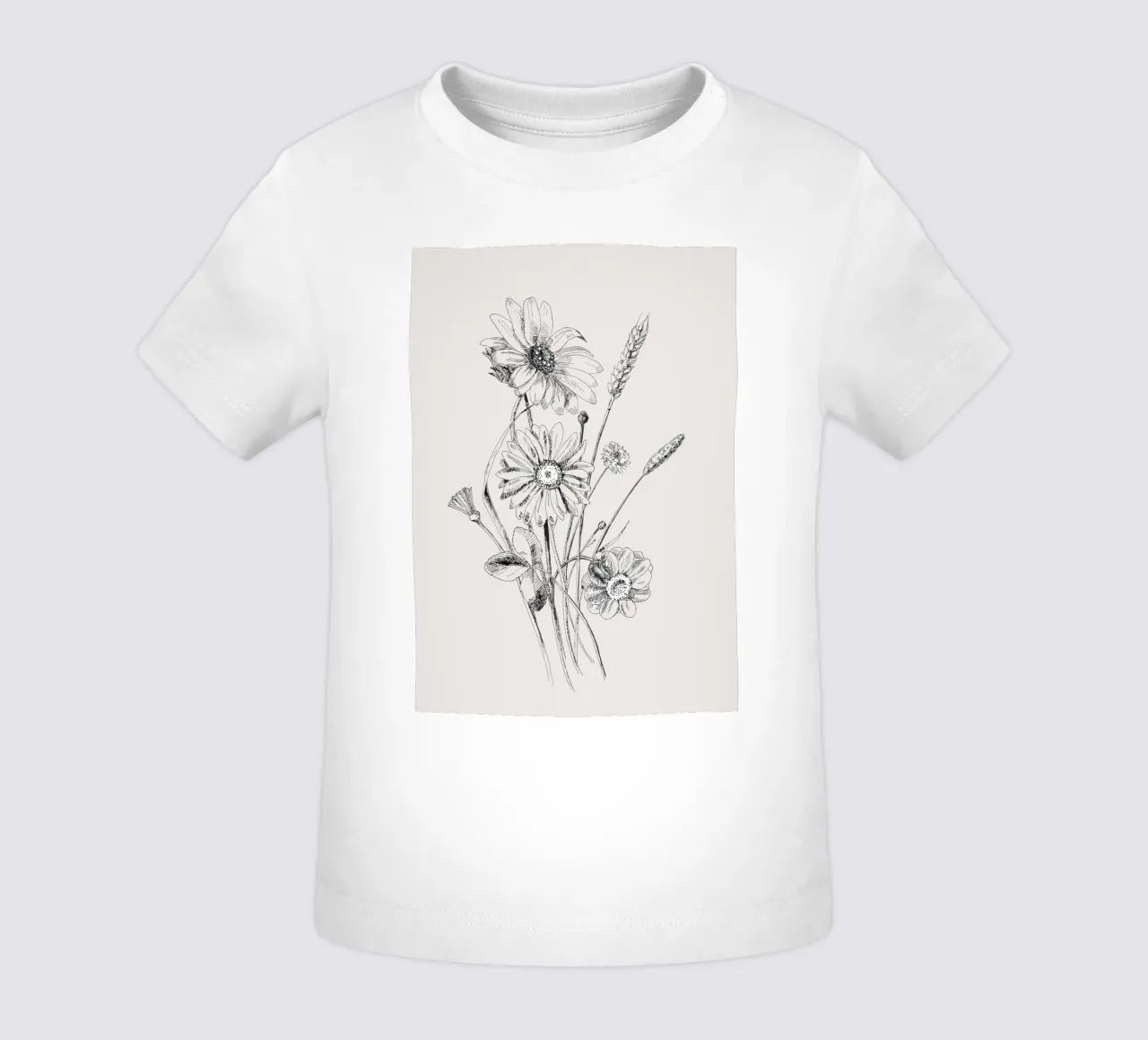 Schizzo botanico di fiori selvatici e grano | Vintage Monochrome Flo maglietta neonato da NorwesClub