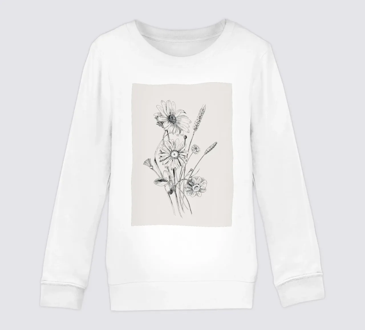 Schizzo botanico di fiori selvatici e grano | Vintage Monochrome Flo felpa bambino da NorwesClub