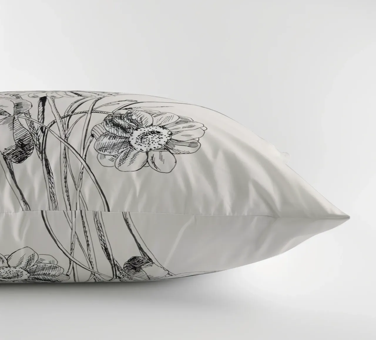 Schizzo botanico di fiori selvatici e grano | Vintage Monochrome Flo cuscino da NorwesClub