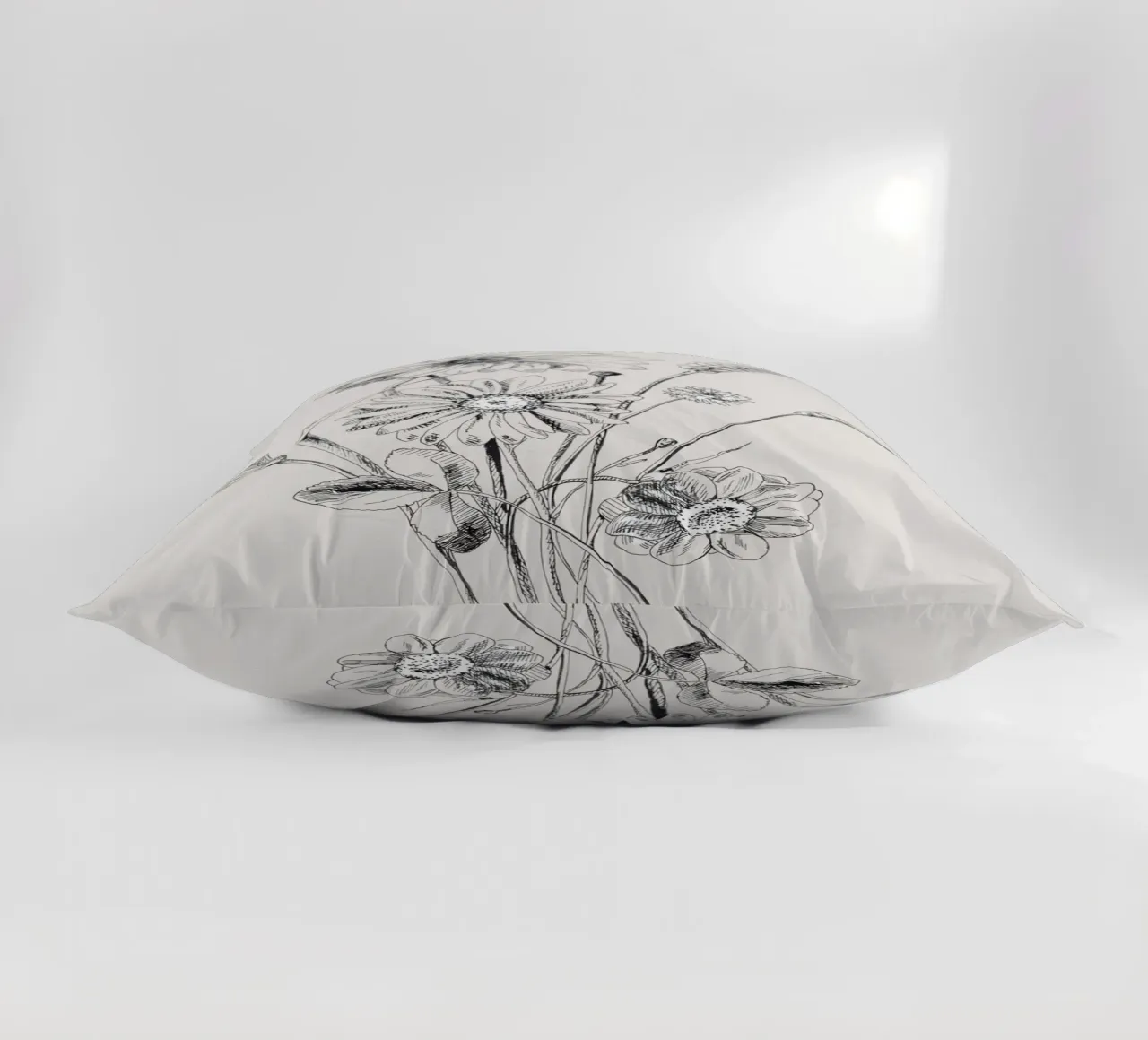 Schizzo botanico di fiori selvatici e grano | Vintage Monochrome Flo cuscino da NorwesClub