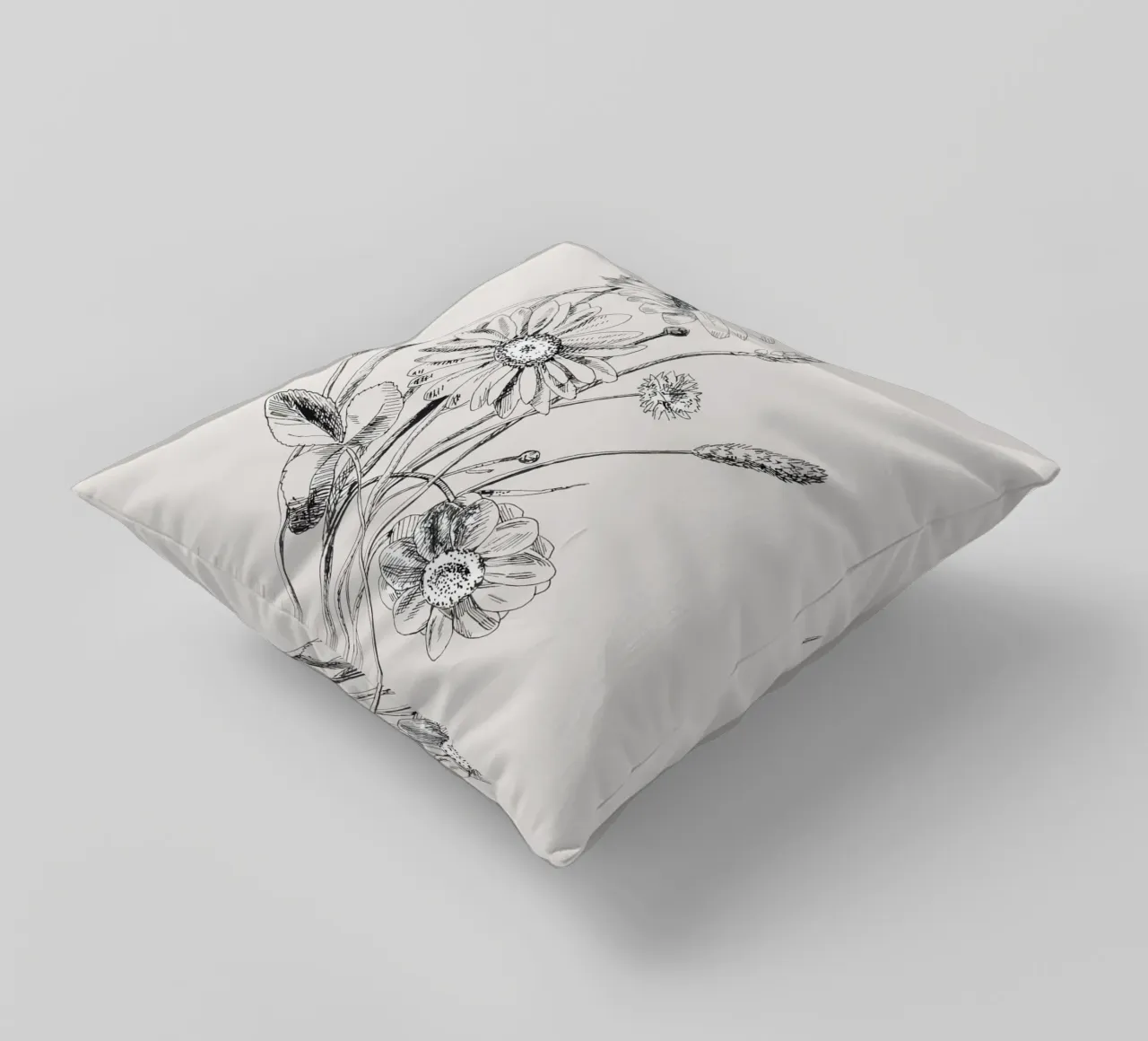 Schizzo botanico di fiori selvatici e grano | Vintage Monochrome Flo cuscino da NorwesClub