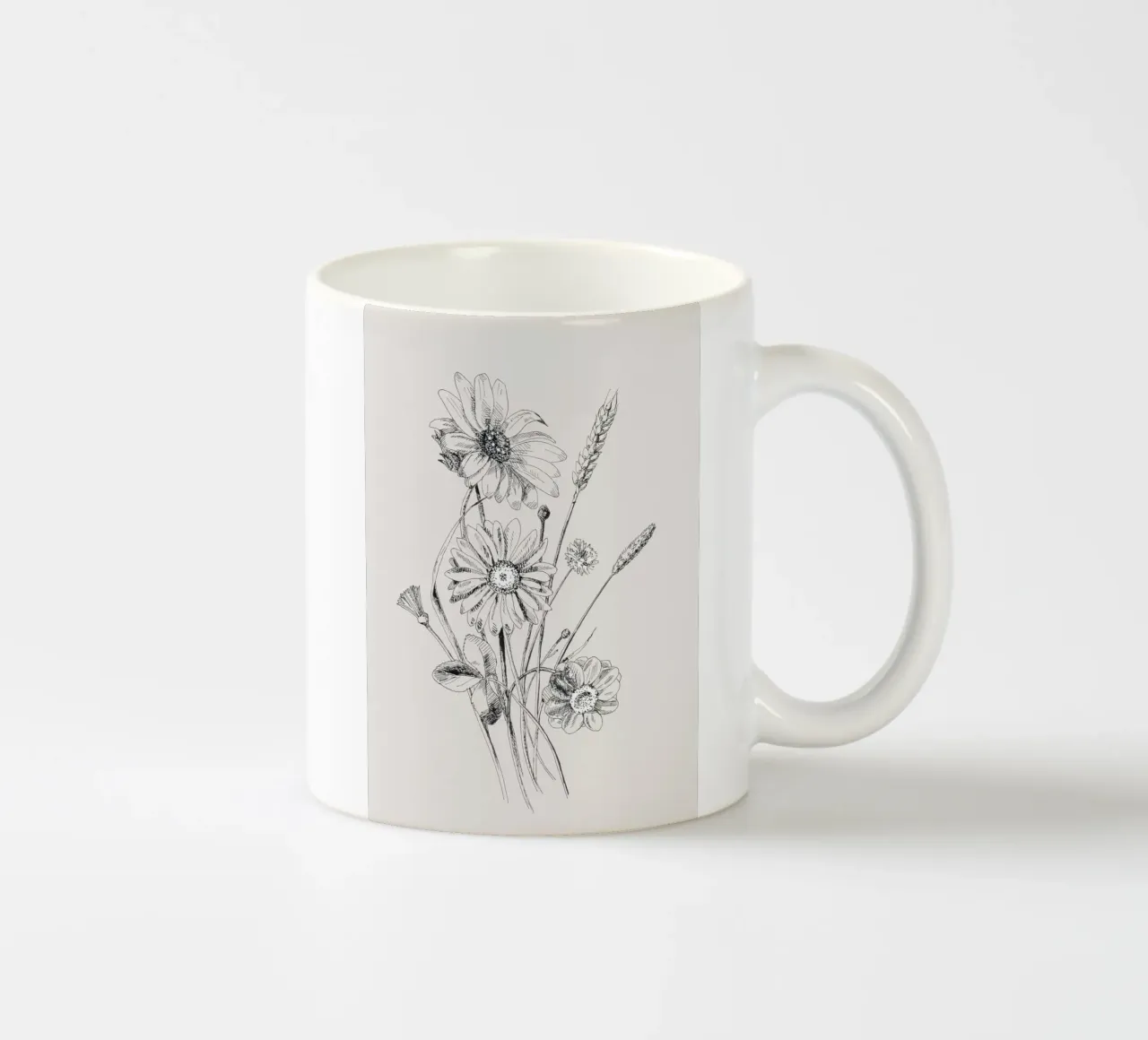 Schizzo botanico di fiori selvatici e grano | Vintage Monochrome Flo tazza in ceramica da NorwesClub