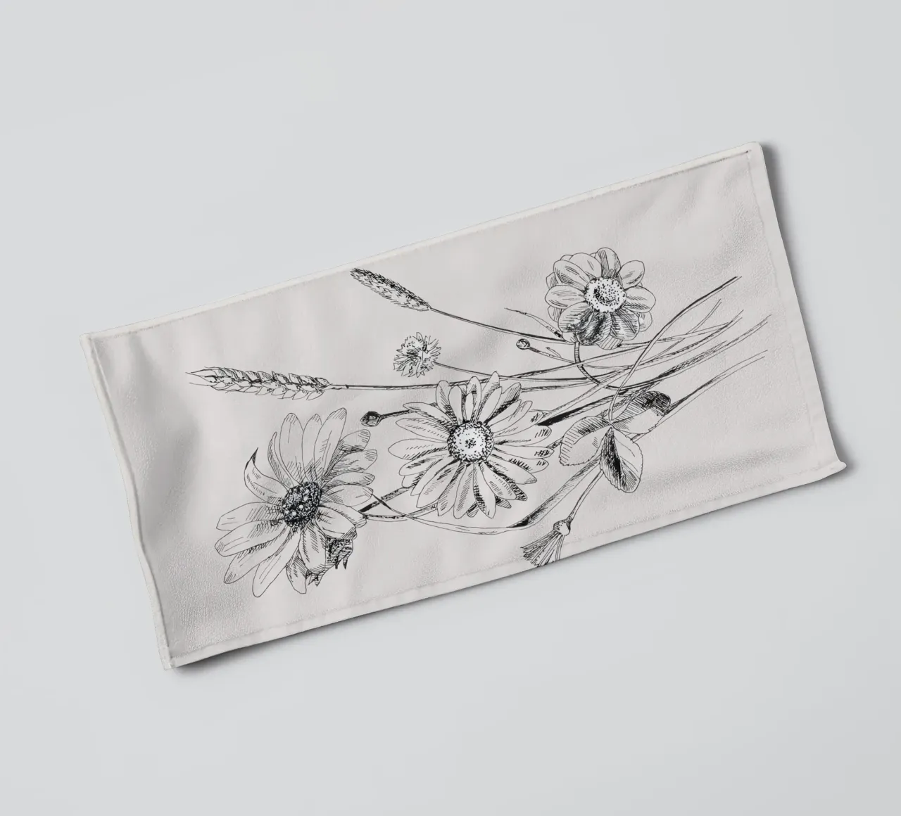 Schizzo botanico di fiori selvatici e grano | Vintage Monochrome Flo asciugamano da bagno da NorwesClub