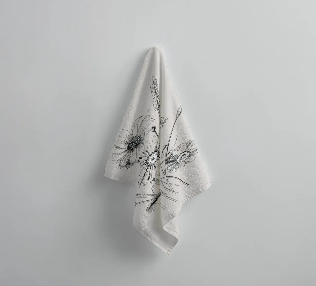 Schizzo botanico di fiori selvatici e grano | Vintage Monochrome Flo asciugamano da bagno da NorwesClub