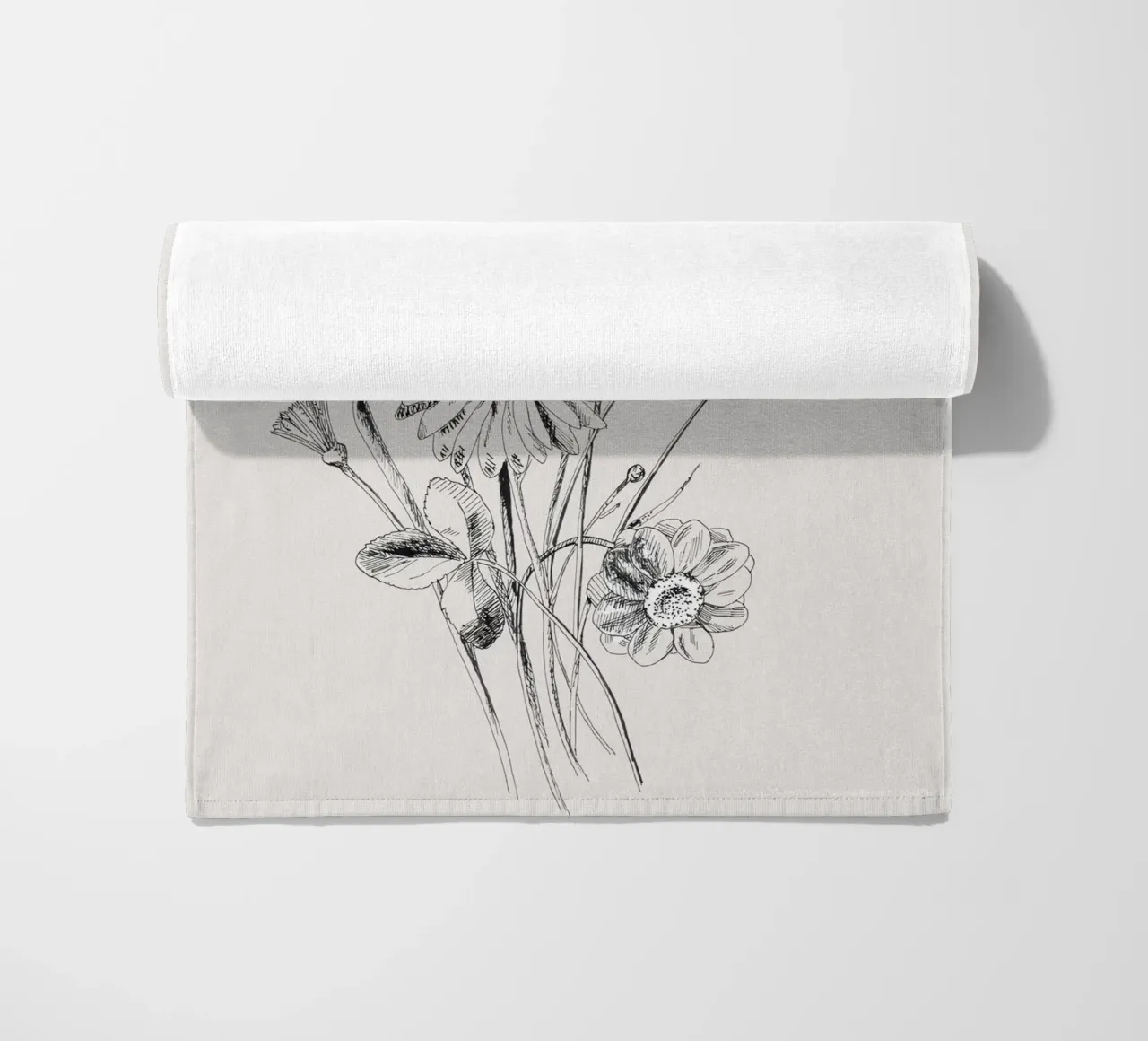 Schizzo botanico di fiori selvatici e grano | Vintage Monochrome Flo telo mare da NorwesClub