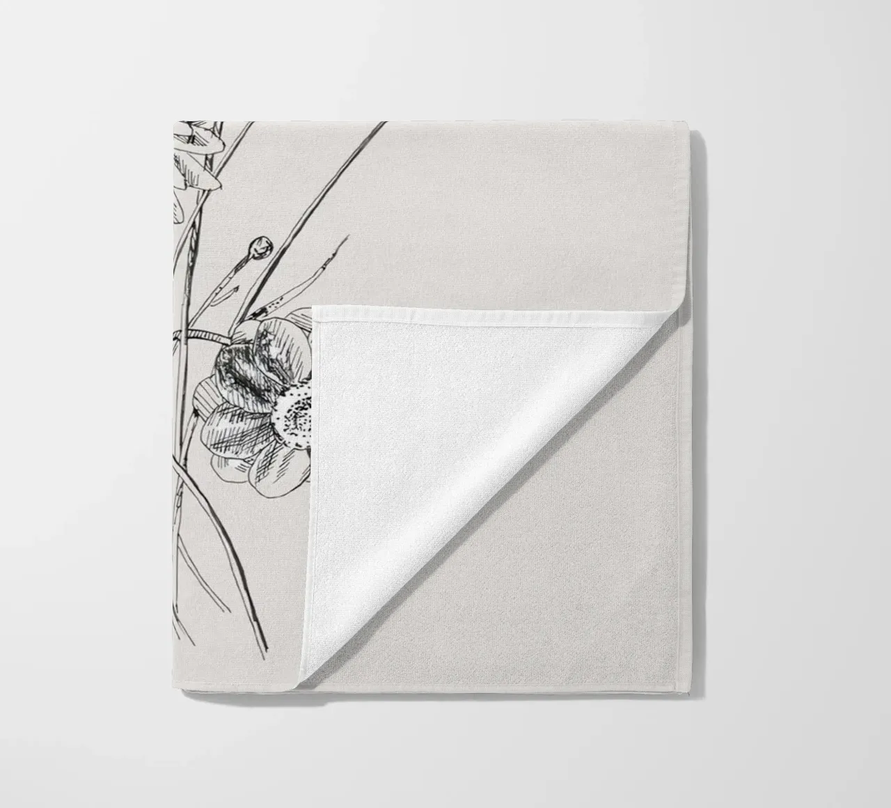 Schizzo botanico di fiori selvatici e grano | Vintage Monochrome Flo telo mare da NorwesClub