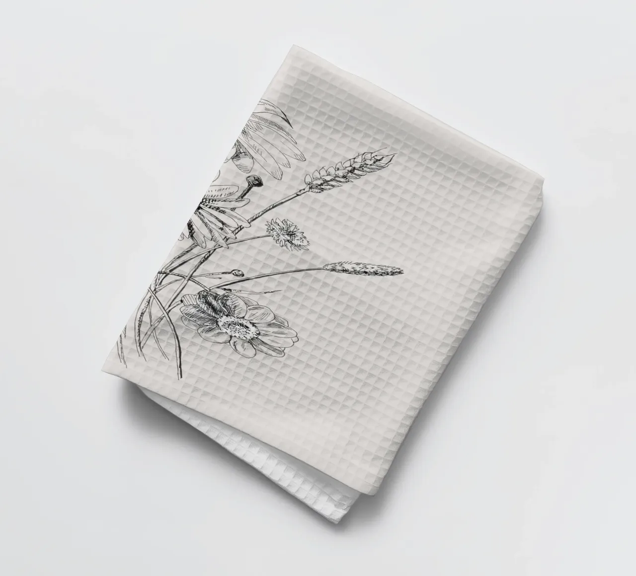 Schizzo botanico di fiori selvatici e grano | Vintage Monochrome Flo canovaccio da cucina da NorwesClub