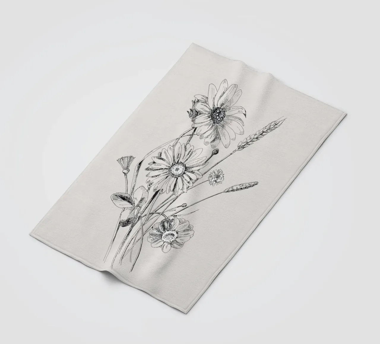 Schizzo botanico di fiori selvatici e grano | Vintage Monochrome Flo coperta in pile da NorwesClub