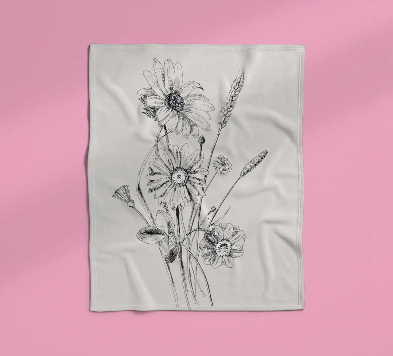 Schizzo botanico di fiori selvatici e grano | Vintage Monochrome Flo coperta in pile da NorwesClub