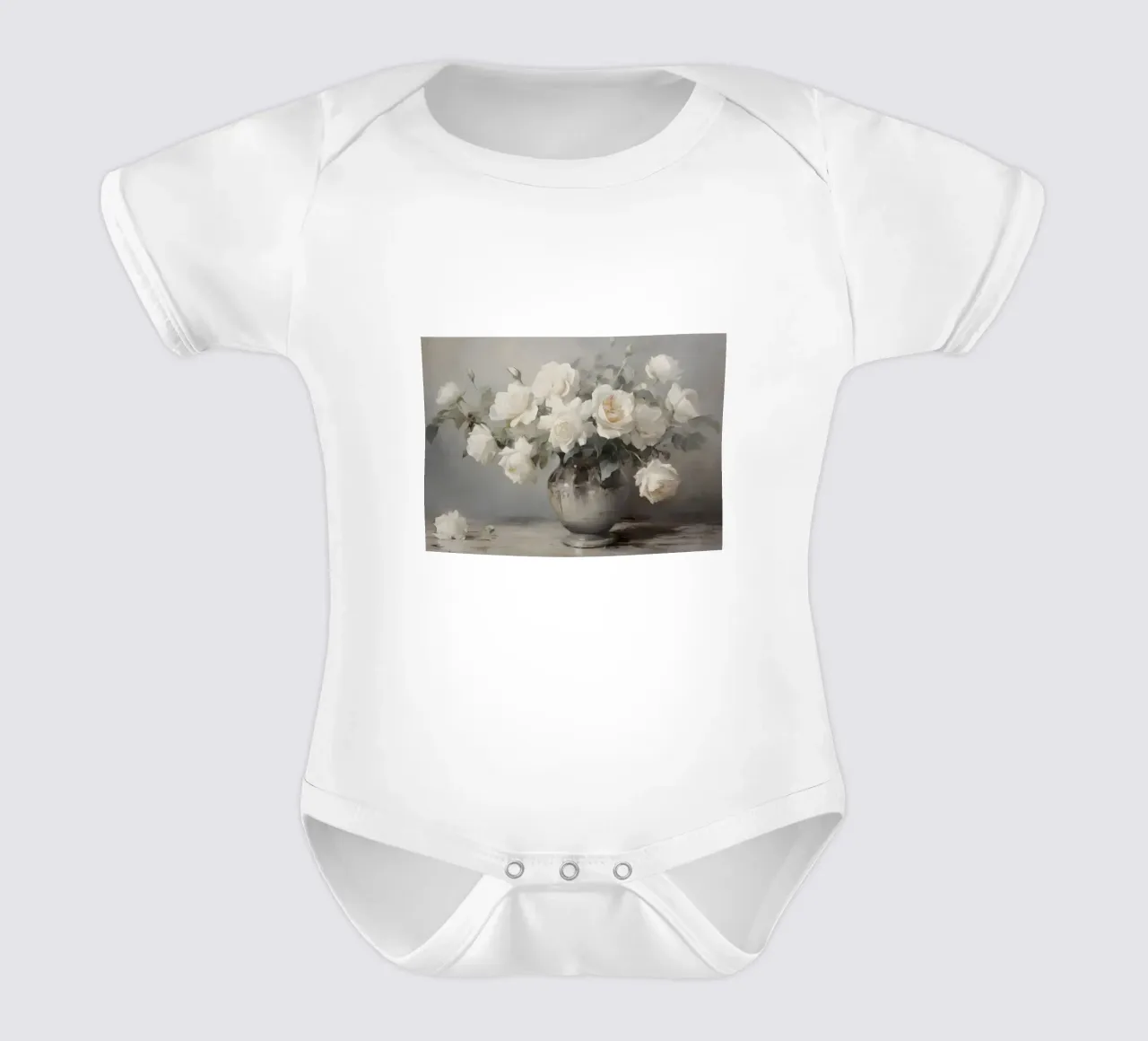 Fantin-Latour - Rose bianche in vaso | Impressionista floreale P body neonato maniche corte da NorwesClub