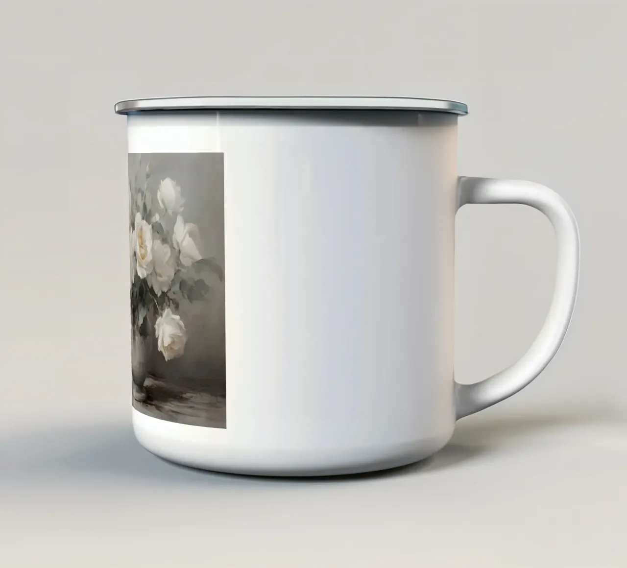 Fantin-Latour - Rose bianche in vaso | Impressionista floreale P tazza in smalto da NorwesClub