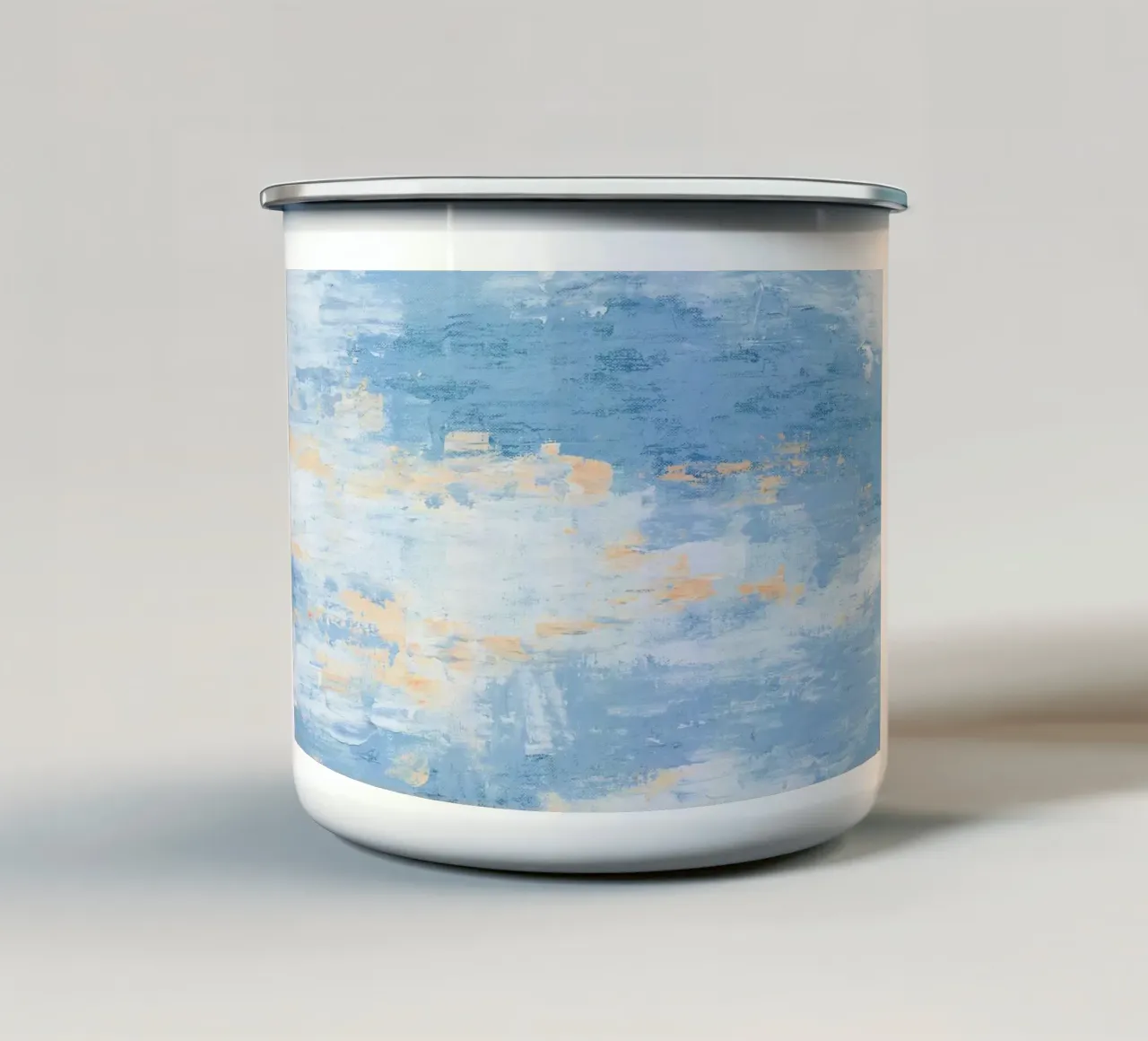 Abstracte lucht blauw oranje impasto landschap emaille mok van NorwesClub