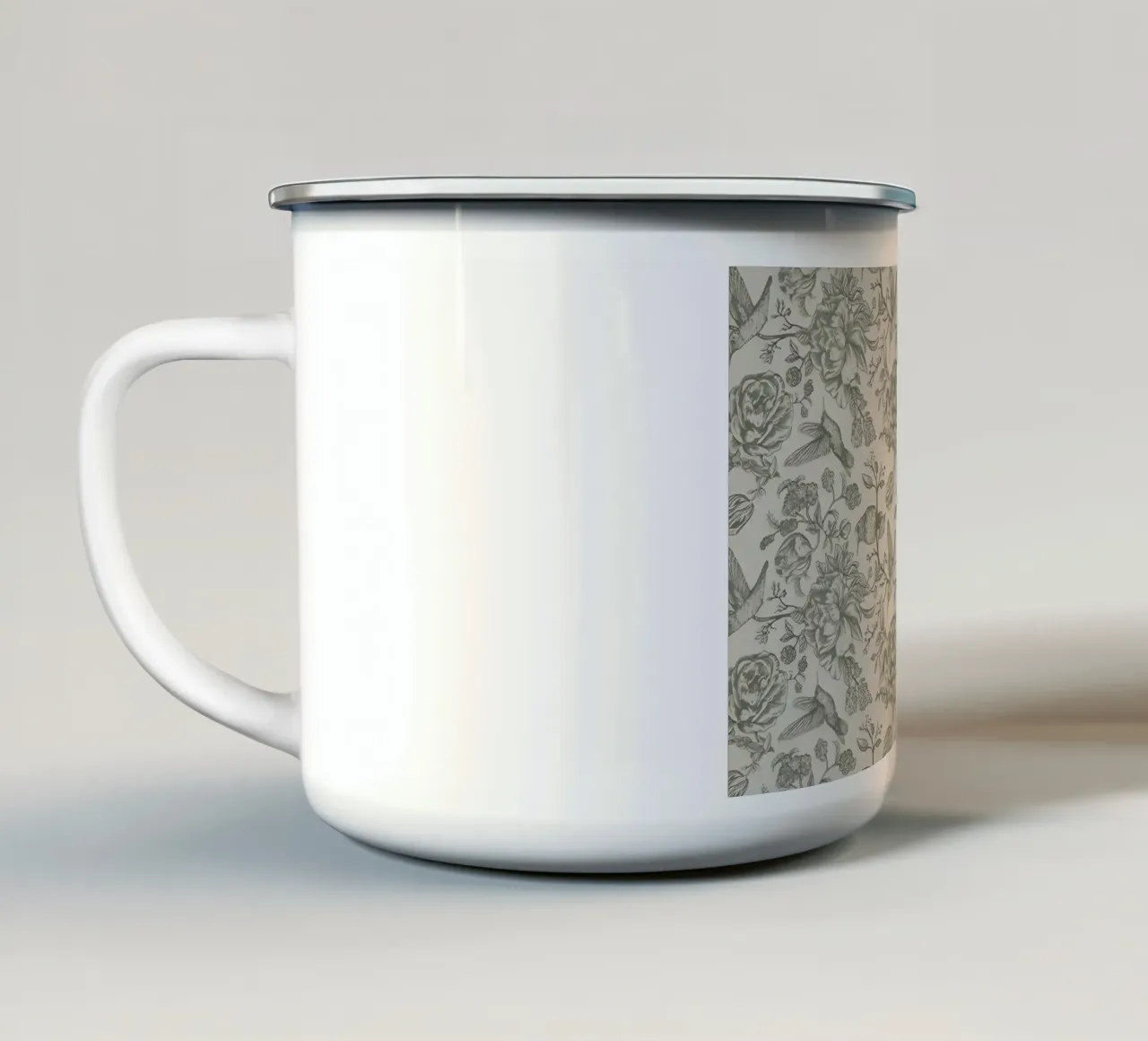 Kolibrie & Pioenroos Patroon | Vintage Botanisch Behang Pr emaille mok van NorwesClub