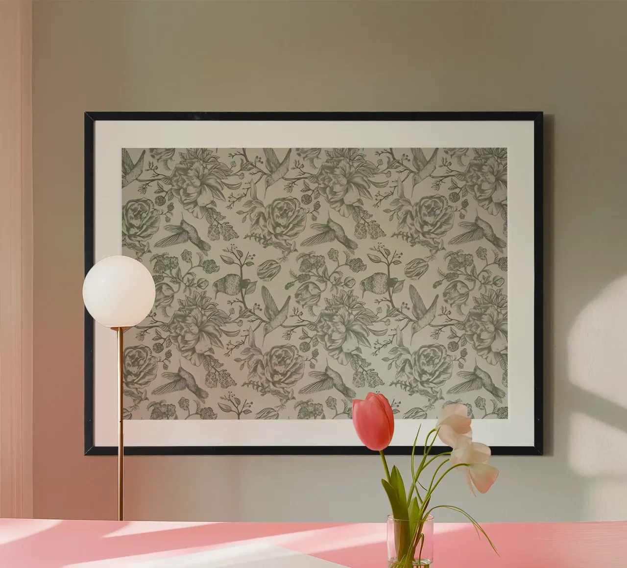 Papel Pintado Colibrí y Peonía | Papel Pintado Botánico Vintage Pr poster de NorwesClub