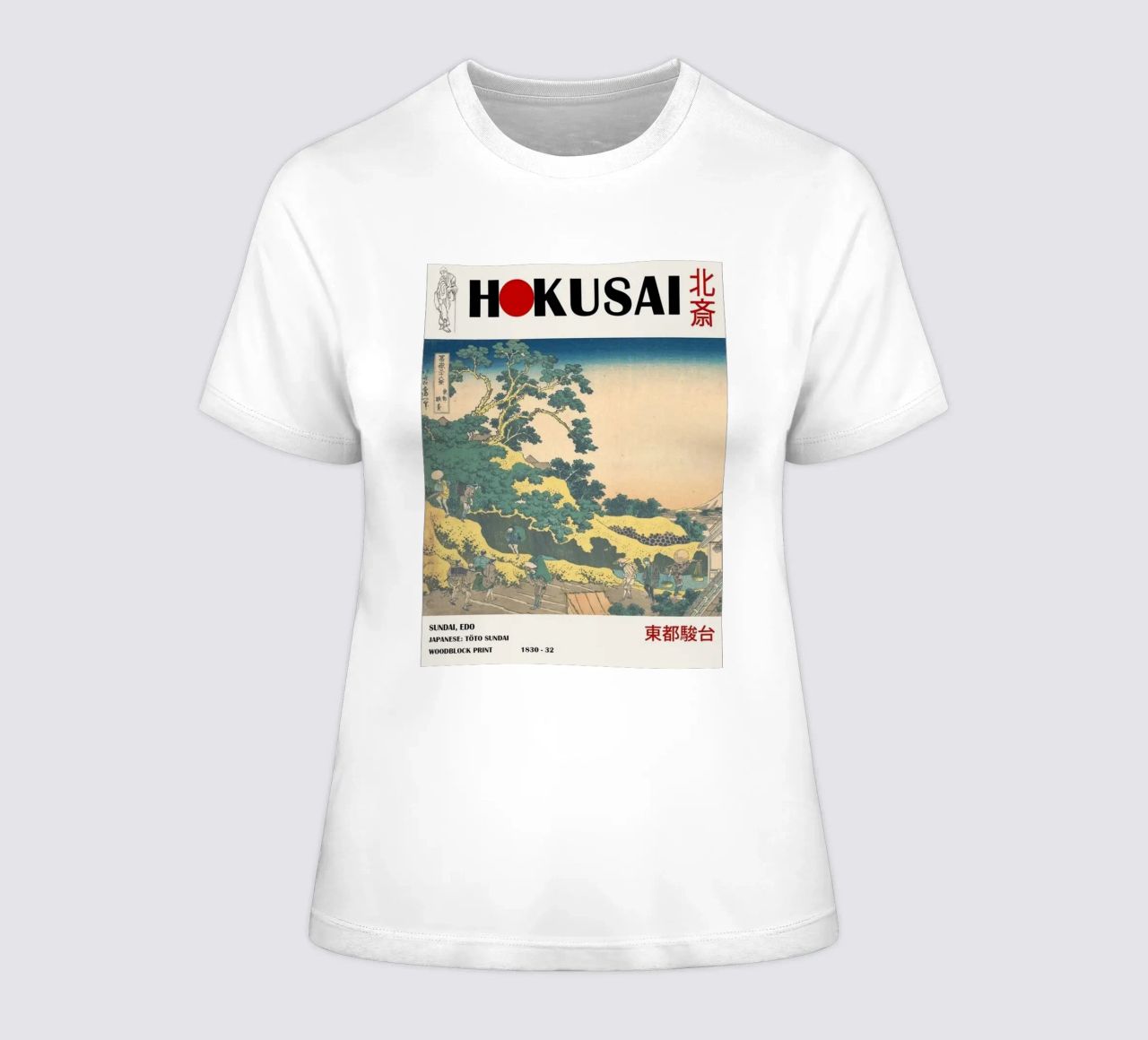 pedestrian architecture in cloudy sky hokusai women's fitted t-shirt by ungker store