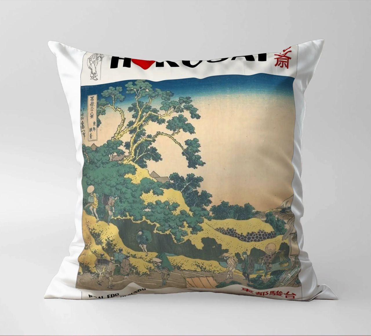 pedestrian architecture in cloudy sky hokusai decorative cushion by ungker store